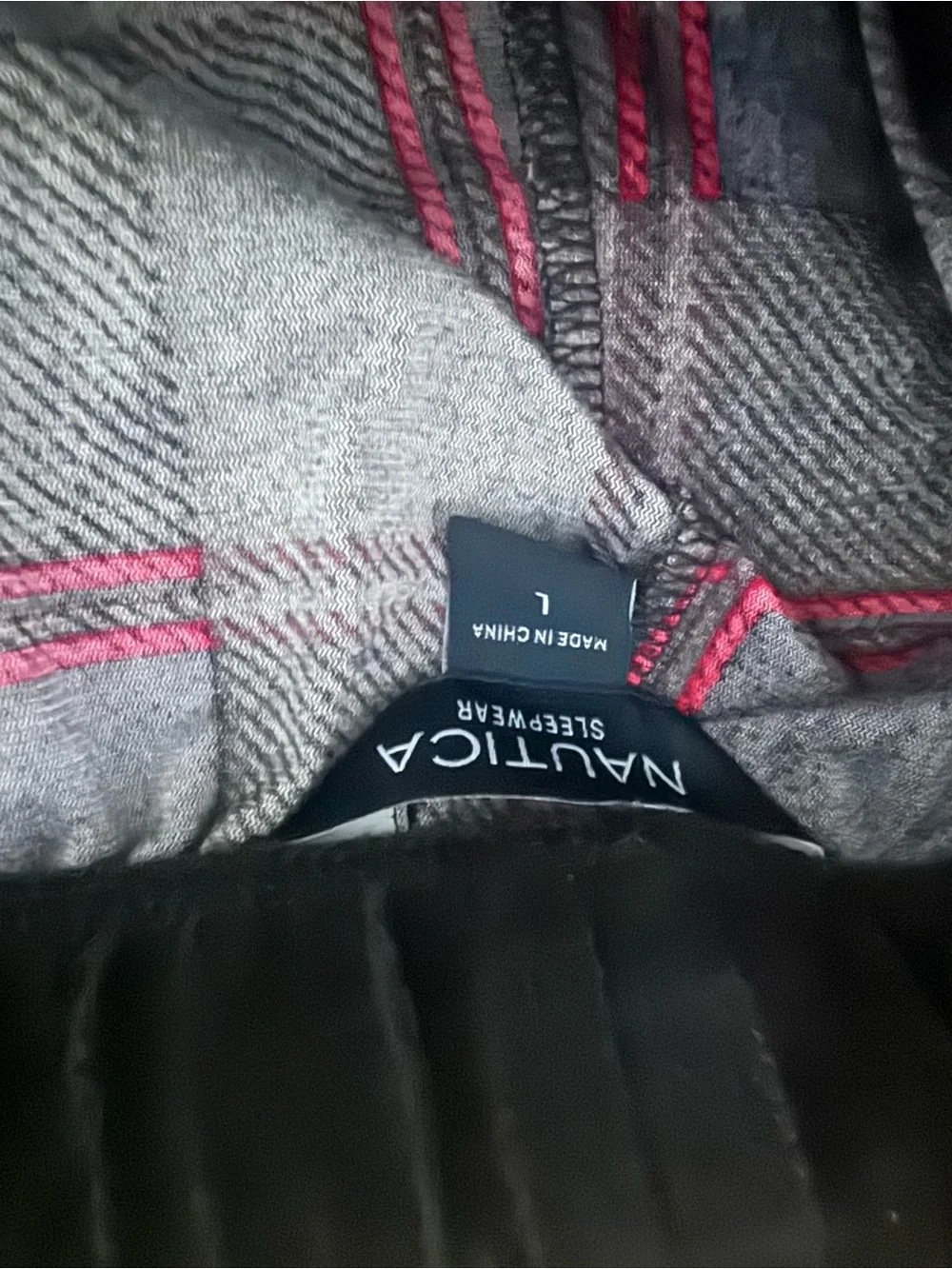 Plaid Mens Lounge Pants - Black & Gray with Red Accent